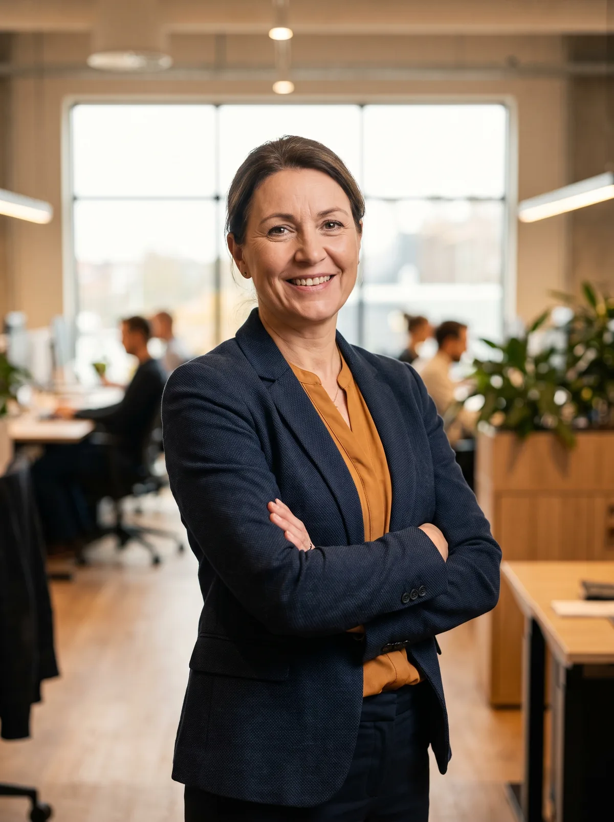 A confident frontline manager portrait in a bright office
